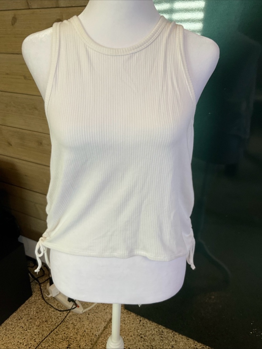 Garage Cream Ribbed Tank with Side Ties